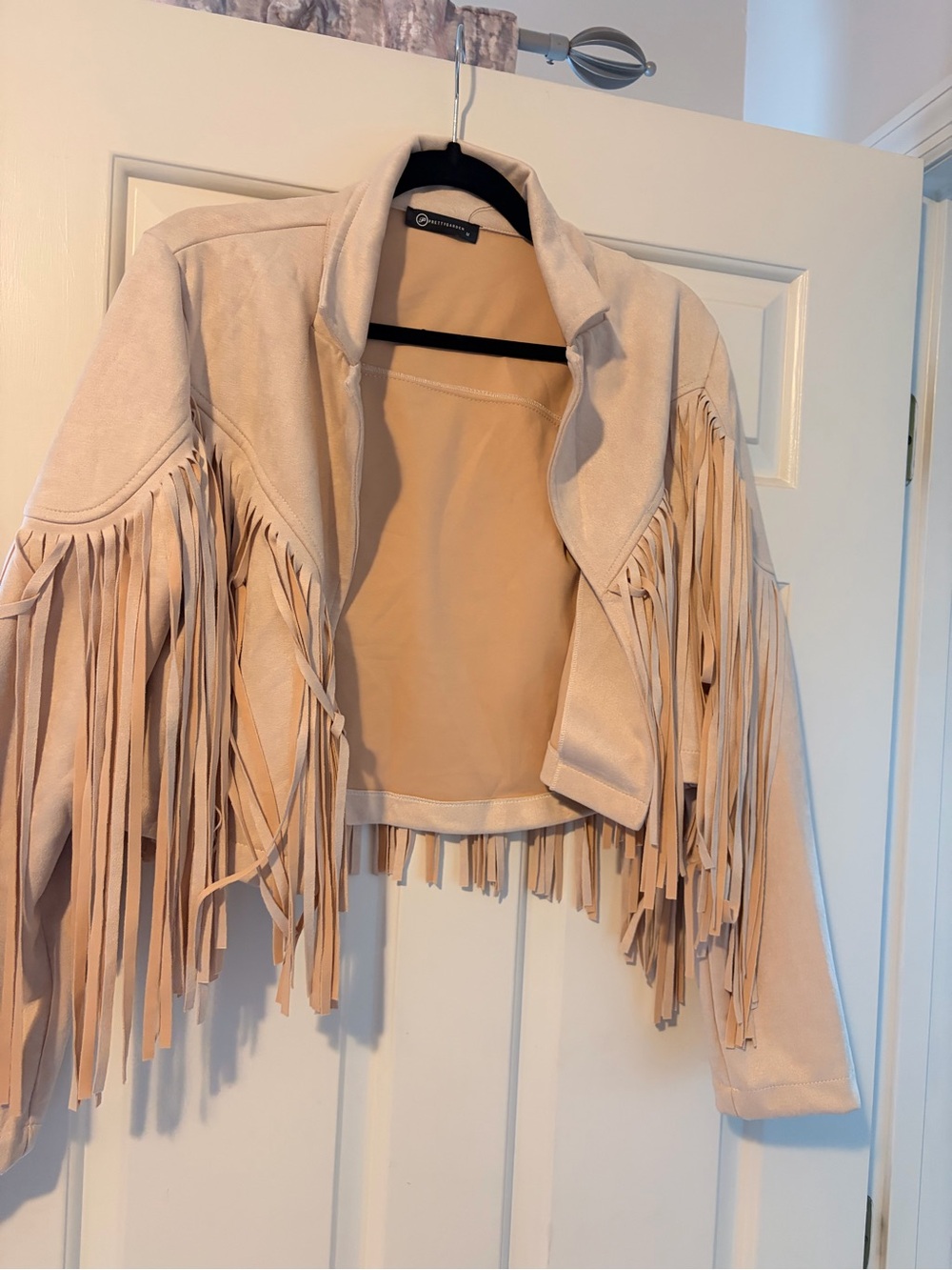 Fringed Cropped Suede-Style Jacket in Blush